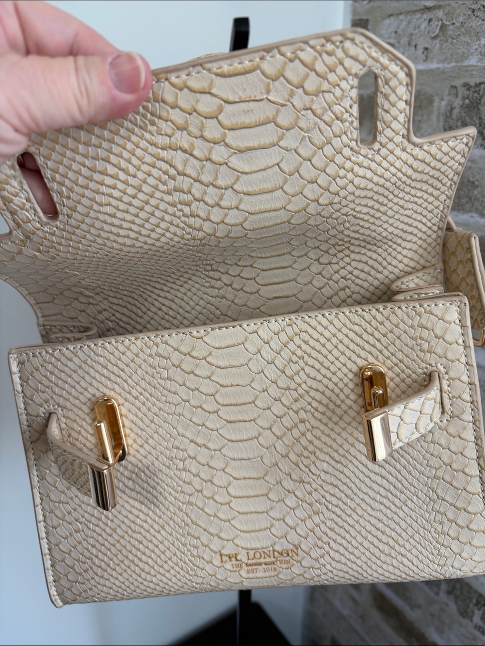LTL London Cream Python-Embossed Top Handle Bag - Picture 2 of 16